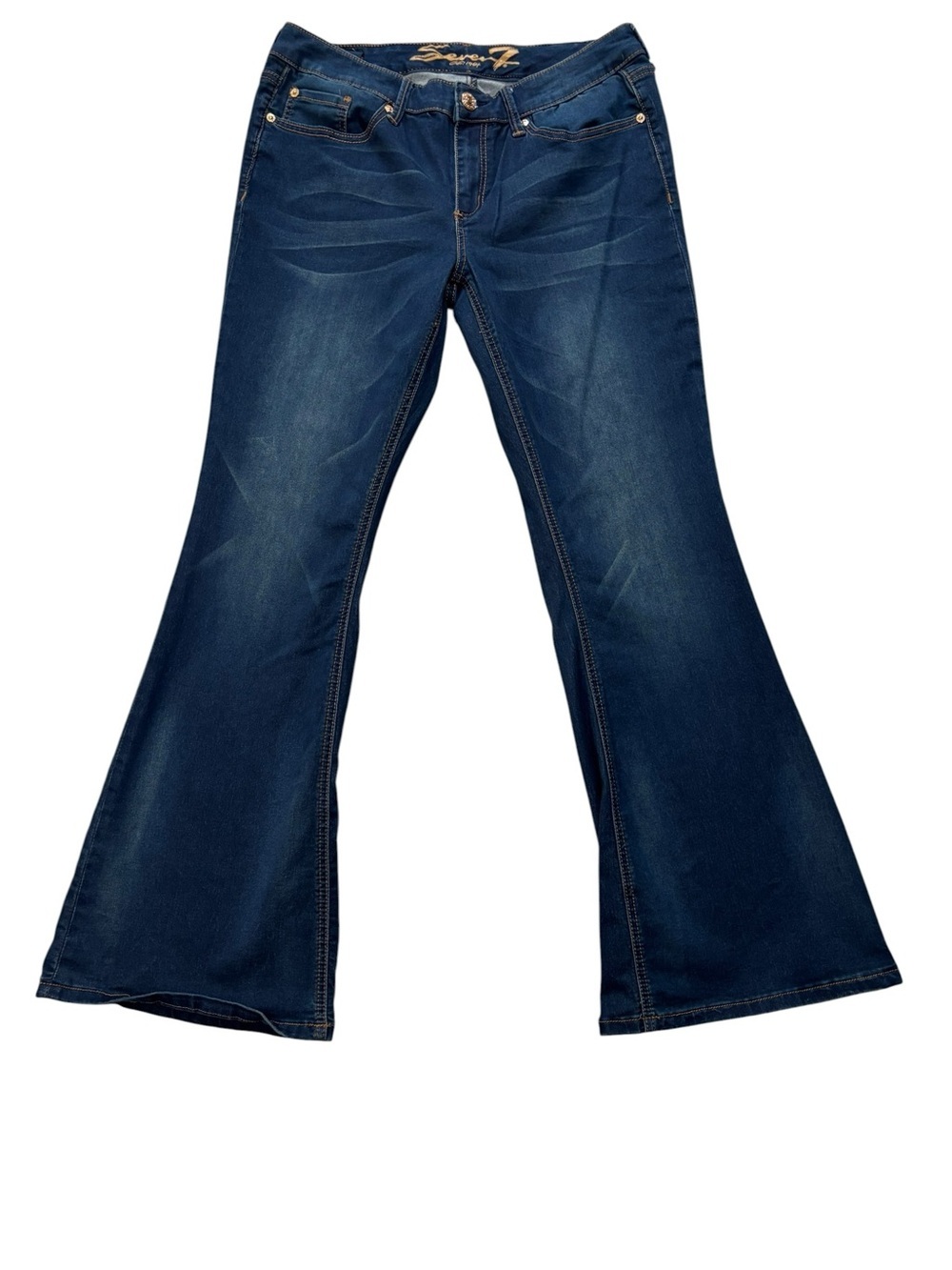 Seven7 Jeans, Flare, Embroidered Pockets, Size 14, Dark Indigo Denim, 90s